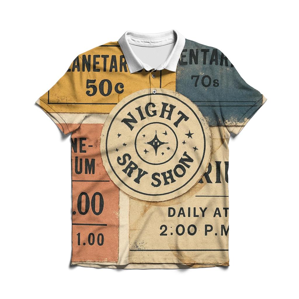 Retro Planetarium Ticket Stub Collage casual sports polo shirts