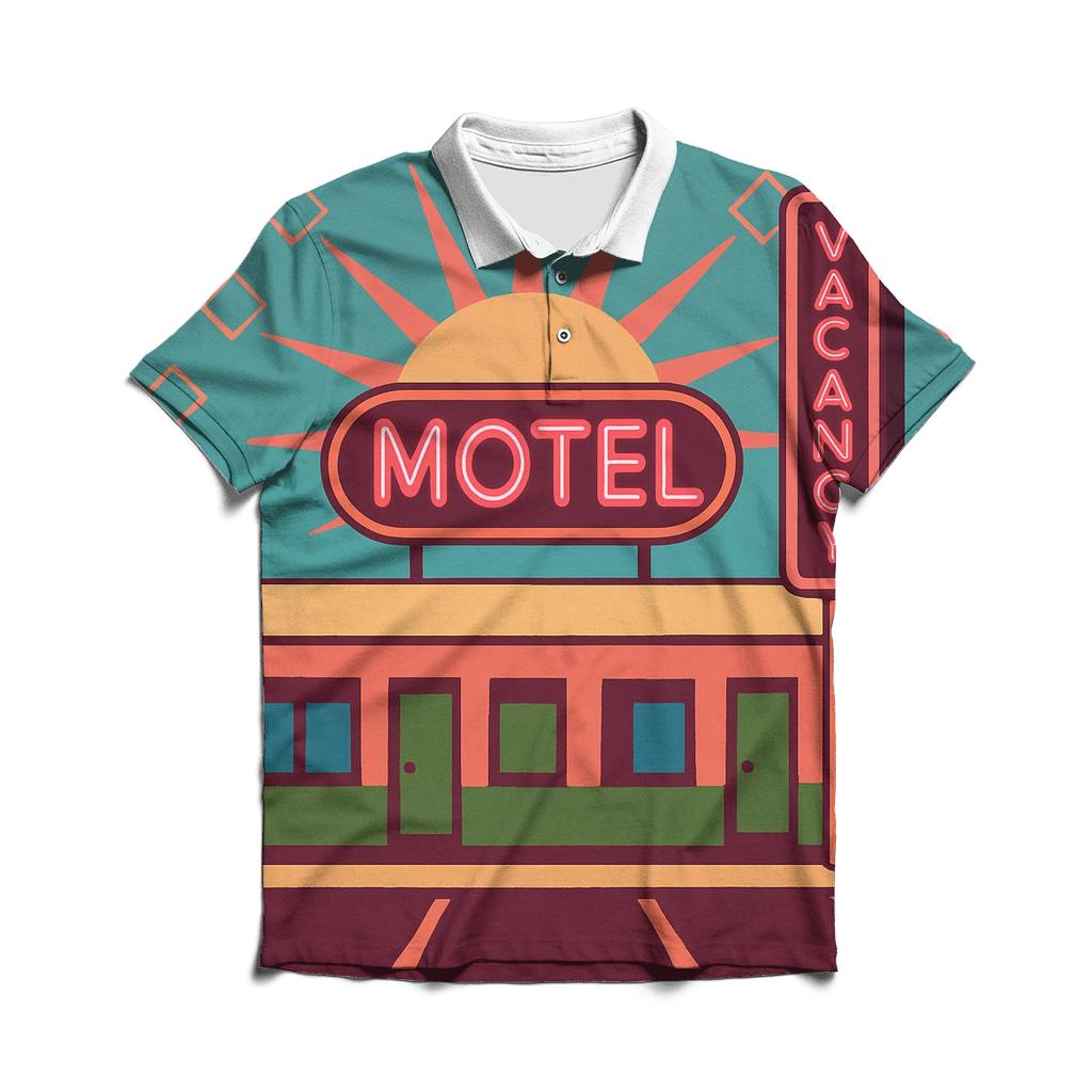 Desert Motel Neon Geometry branded logo polo shirts