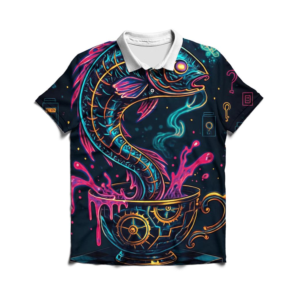 Neon Carp In A Clockwork Teacup personalized polo shirts