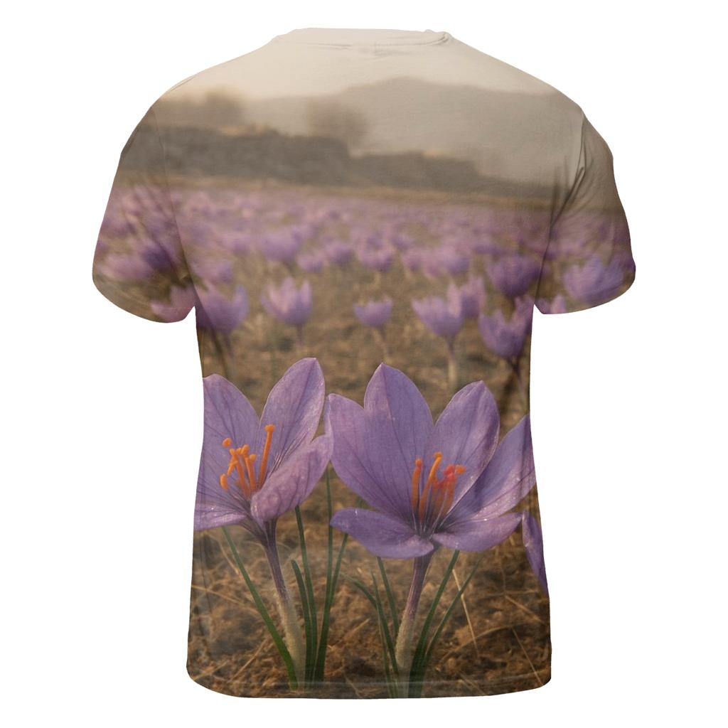 Saffron Crocus Harvest On A Misty Plateau artistic all-over print tops