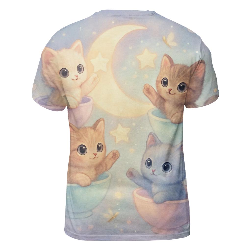 Moonlit Teacup Kitten Carousel vibrant all-over design tees