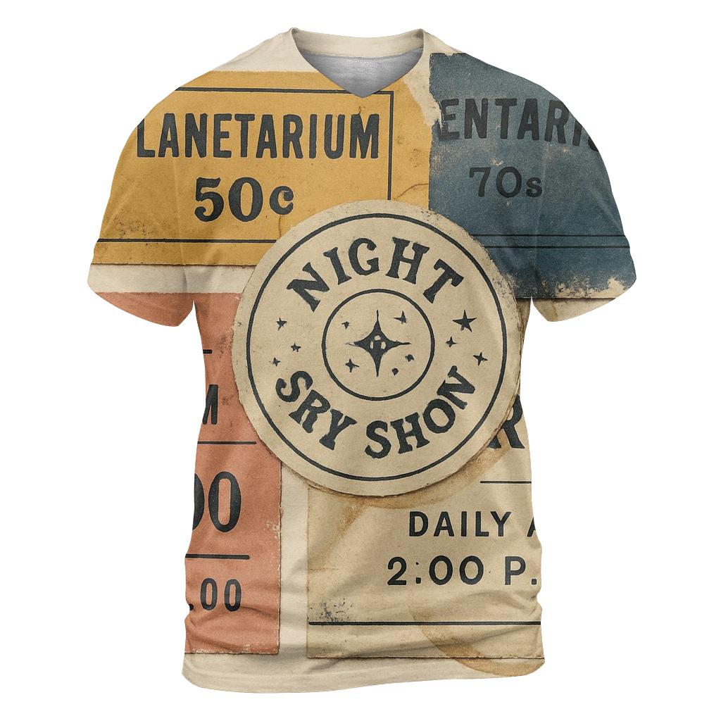 Retro Planetarium Ticket Stub Collage artistic all-over print tops