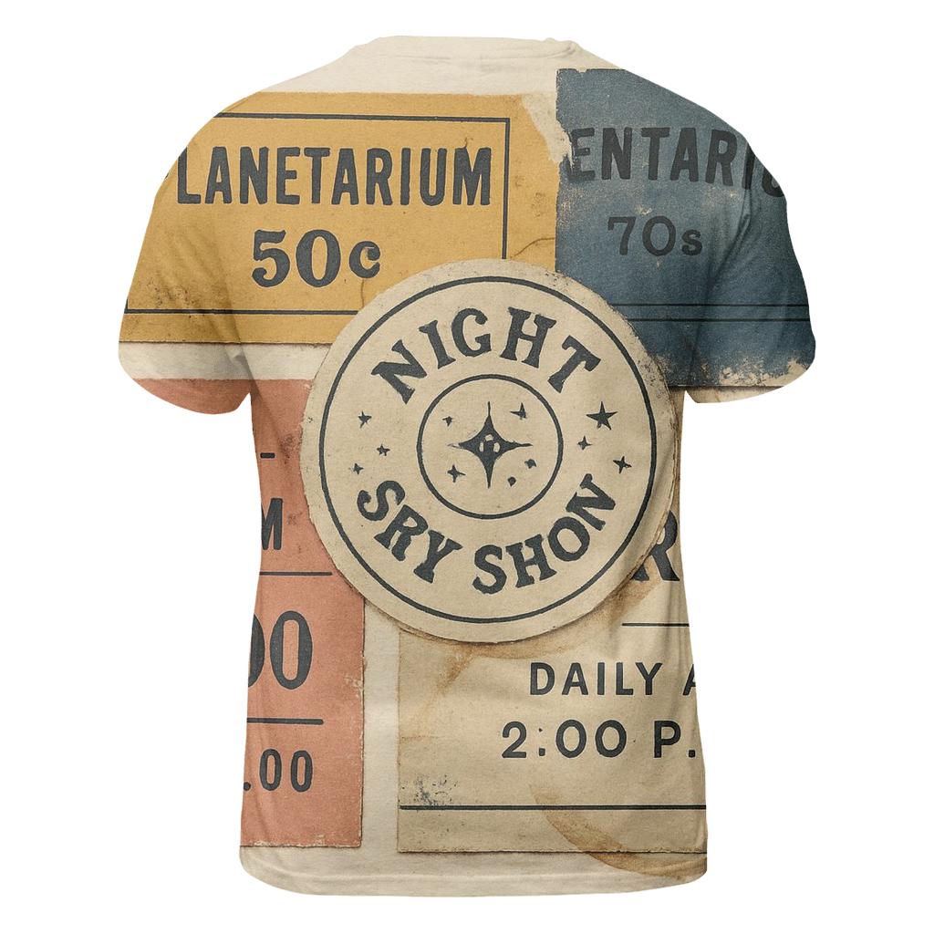 Retro Planetarium Ticket Stub Collage artistic all-over print tops