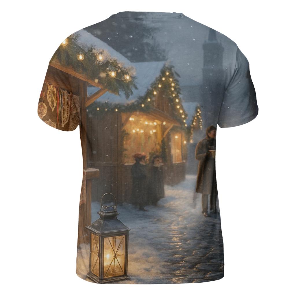 Snowy Market Under A Quiet Northern Glow unique graphic print tees