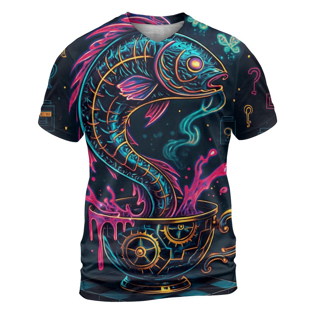 Neon Carp In A Clockwork Teacup statement graphic shirts