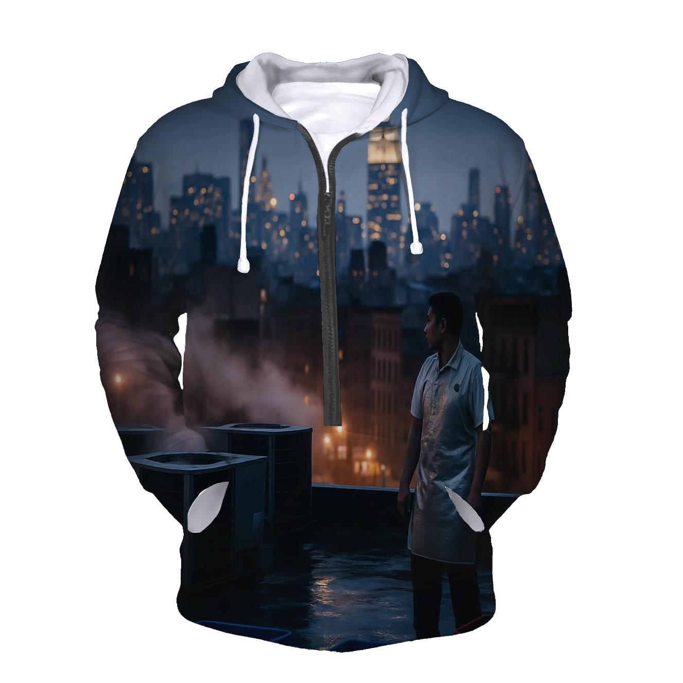 Chinatown Rooftop Steam And Midtown Silhouette After Summer Rain embroidered hoodies