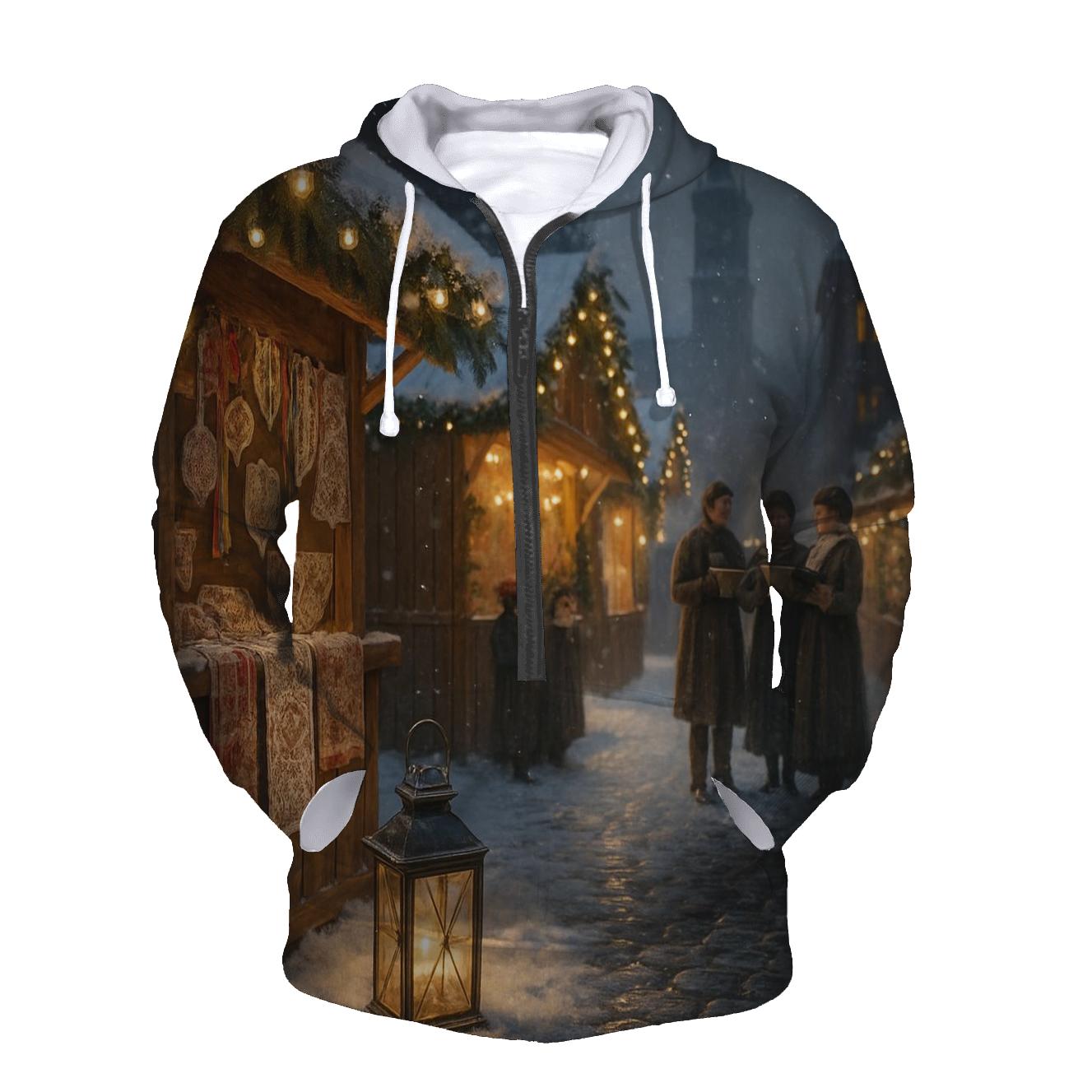 Snowy Market Under A Quiet Northern Glow pullover hoodies