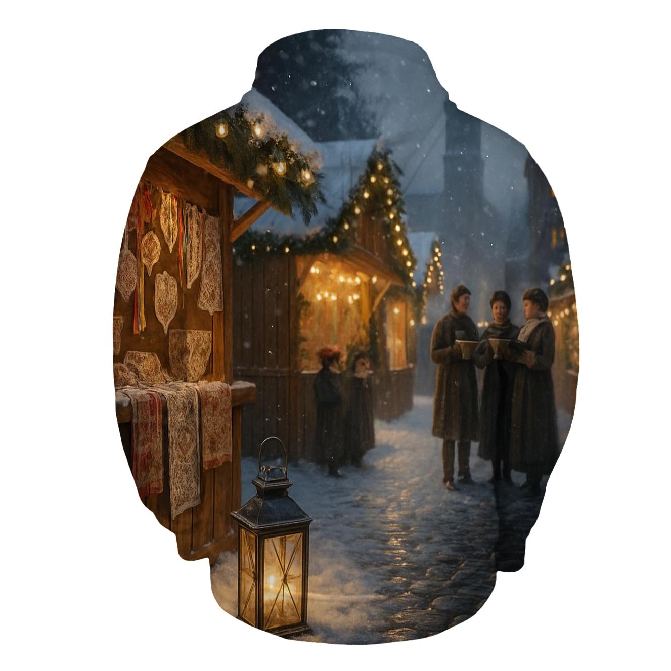 Snowy Market Under A Quiet Northern Glow pullover hoodies