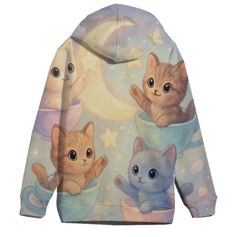 Moonlit Teacup Kitten Carousel designer hoodies