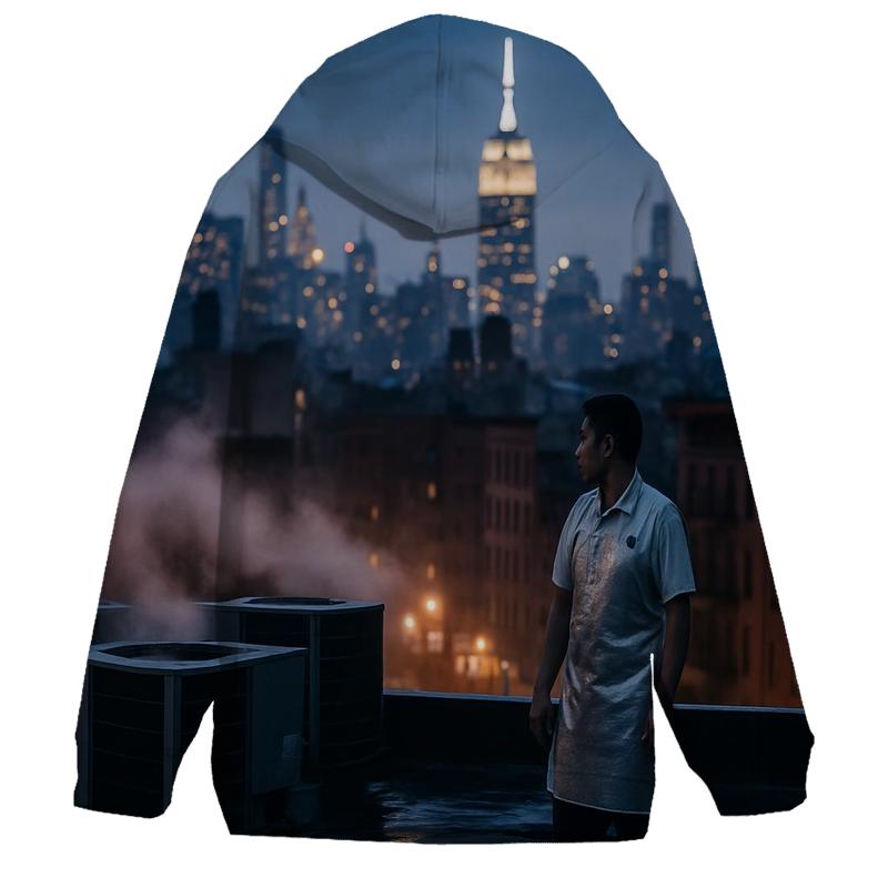Chinatown Rooftop Steam And Midtown Silhouette After Summer Rain embroidered hoodies