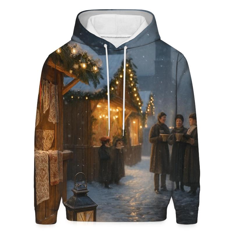 Snowy Market Under A Quiet Northern Glow hoodies fashion