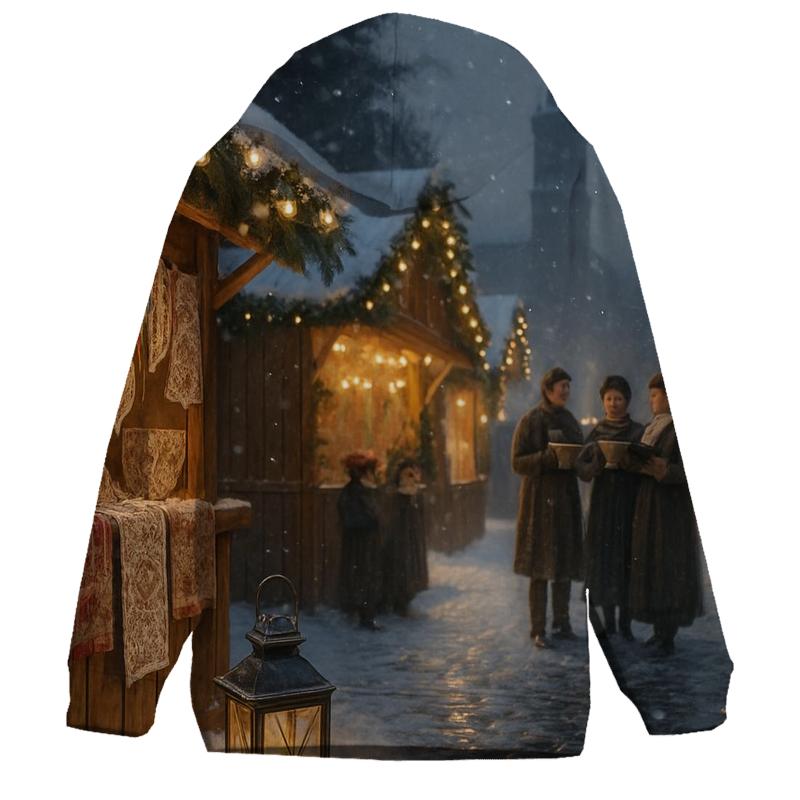 Snowy Market Under A Quiet Northern Glow hoodies fashion