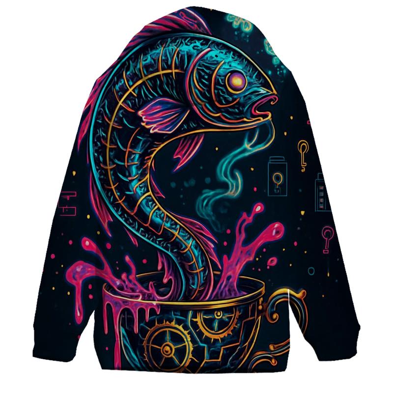 Neon Carp In A Clockwork Teacup printed hoodies