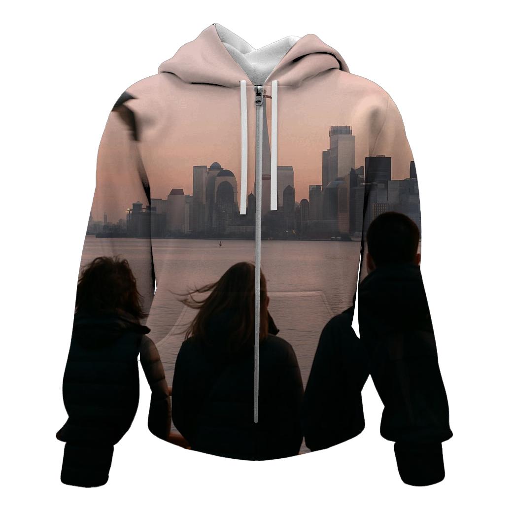 Civic Dawn Over Manhattan From The Staten Island Ferry embroidered hoodies