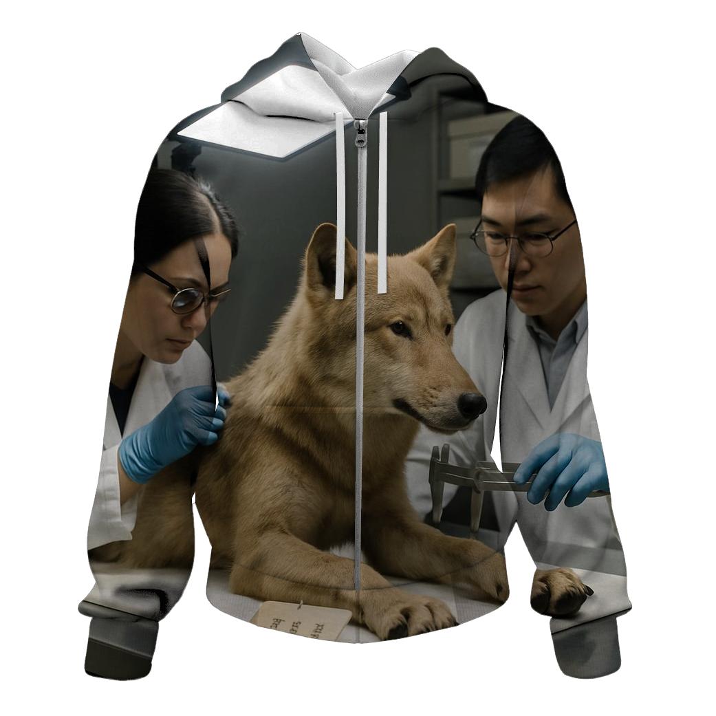 Hokkaido Wolf Exhibit Fur Study In Museum Conservation Lab premium hoodies