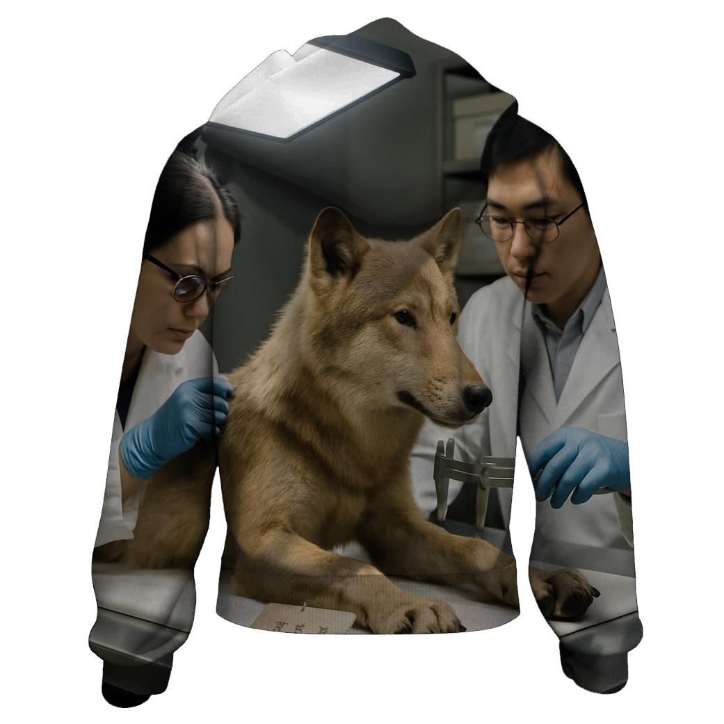 Hokkaido Wolf Exhibit Fur Study In Museum Conservation Lab premium hoodies