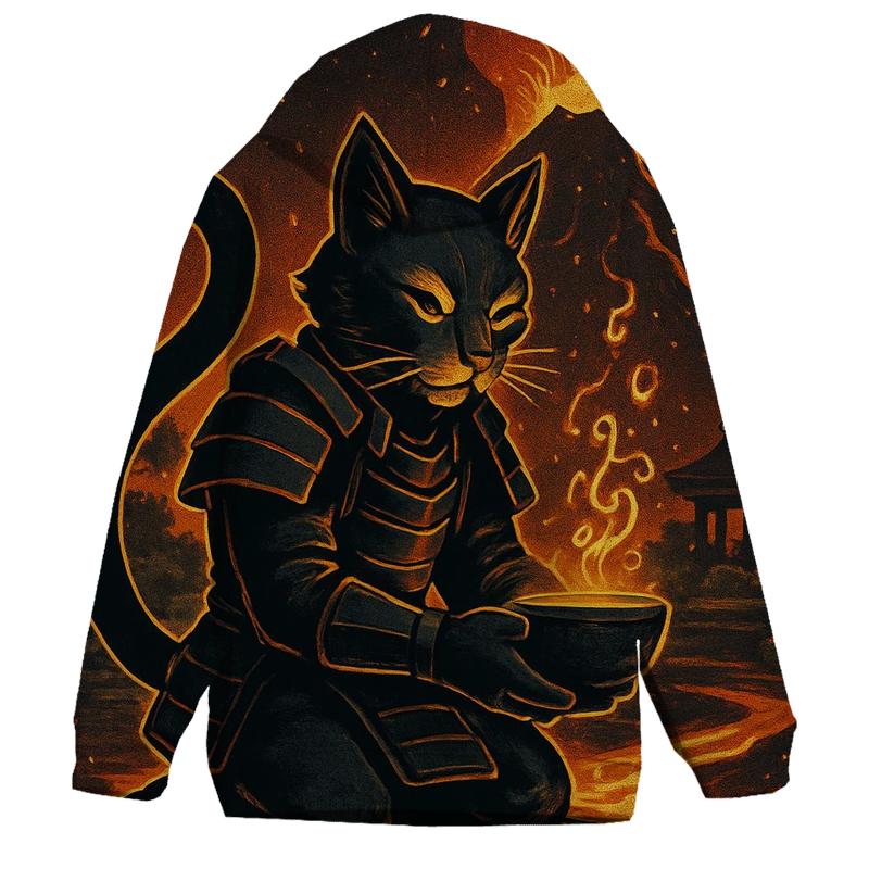 Volcanic Tea Ceremony Samurai Cat premium hoodies