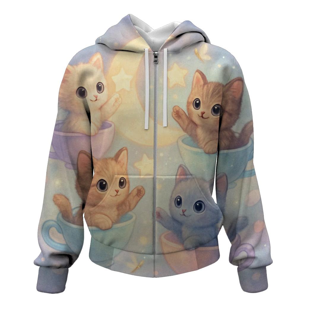Moonlit Teacup Kitten Carousel embroidered hoodies
