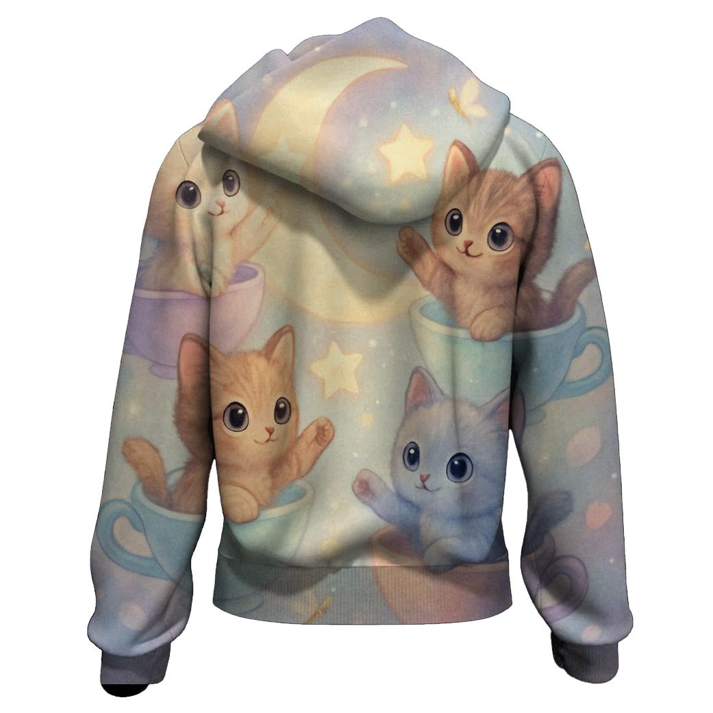 Moonlit Teacup Kitten Carousel embroidered hoodies