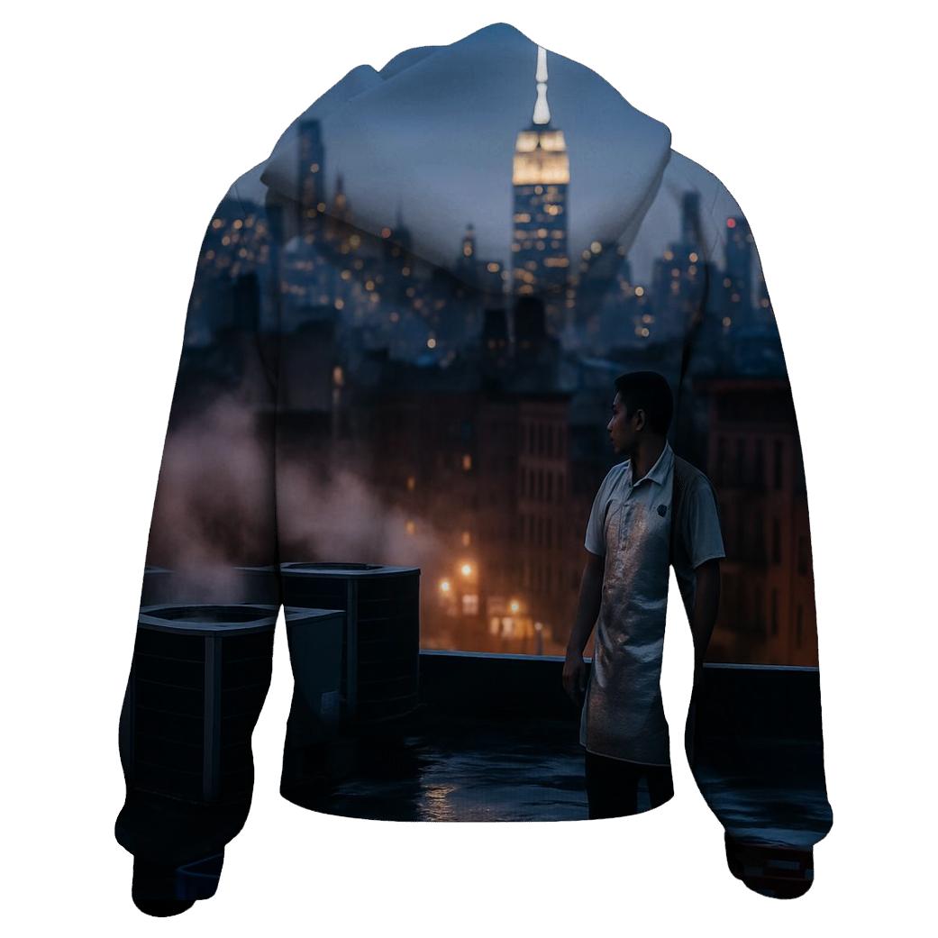 Chinatown Rooftop Steam And Midtown Silhouette After Summer Rain zip-up hoodies