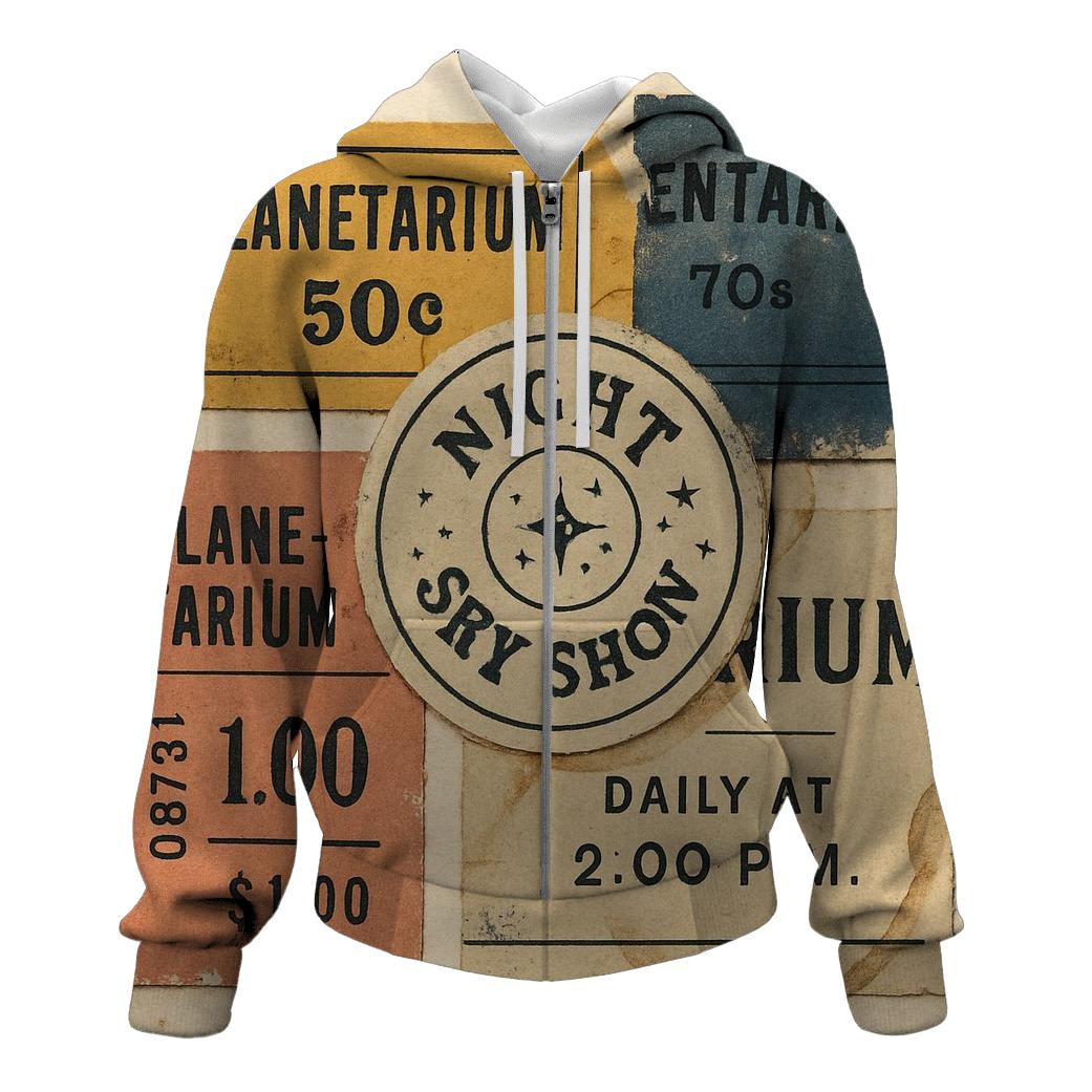 Retro Planetarium Ticket Stub Collage designer hoodies