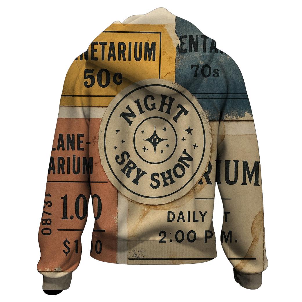 Retro Planetarium Ticket Stub Collage designer hoodies