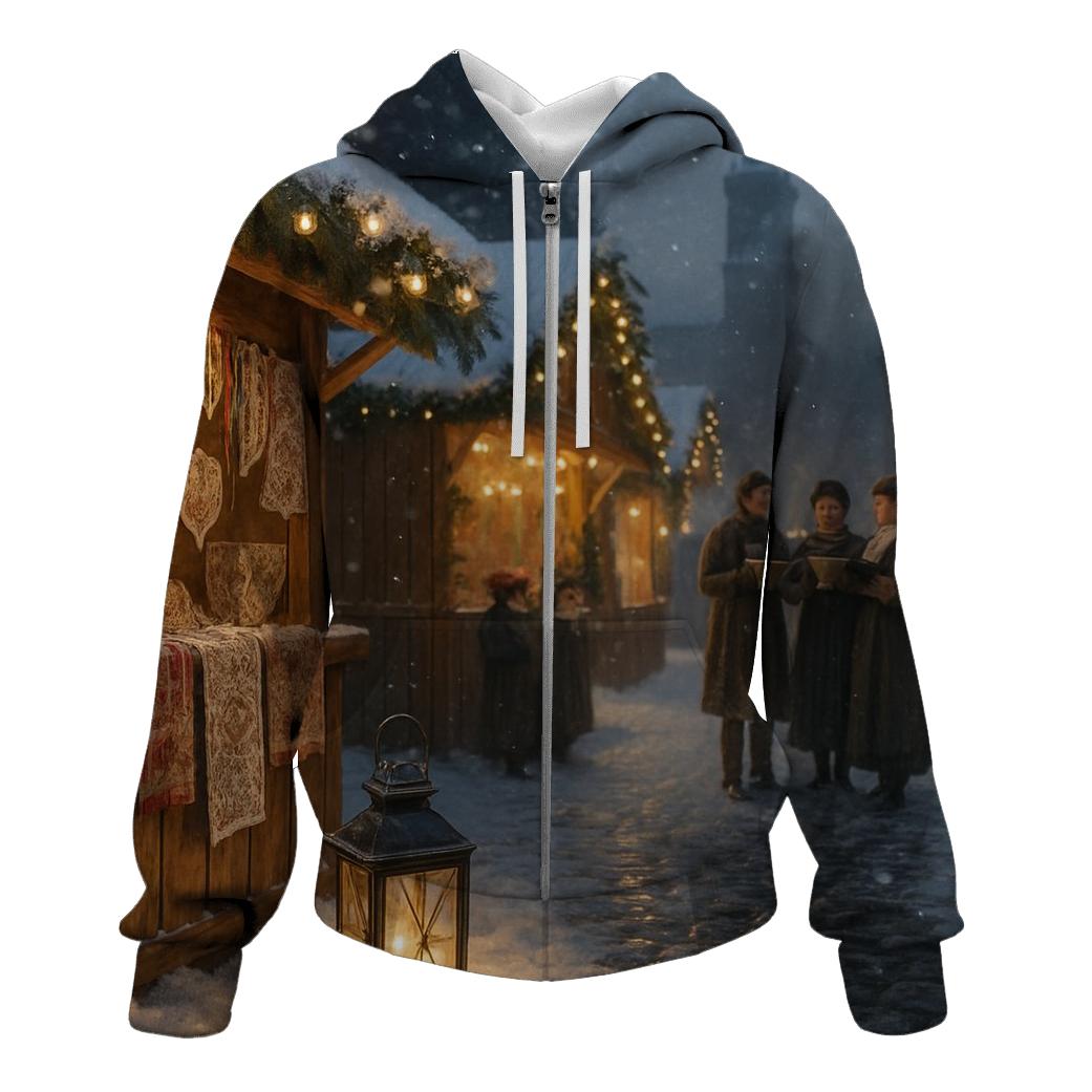 Snowy Market Under A Quiet Northern Glow hoodie styles