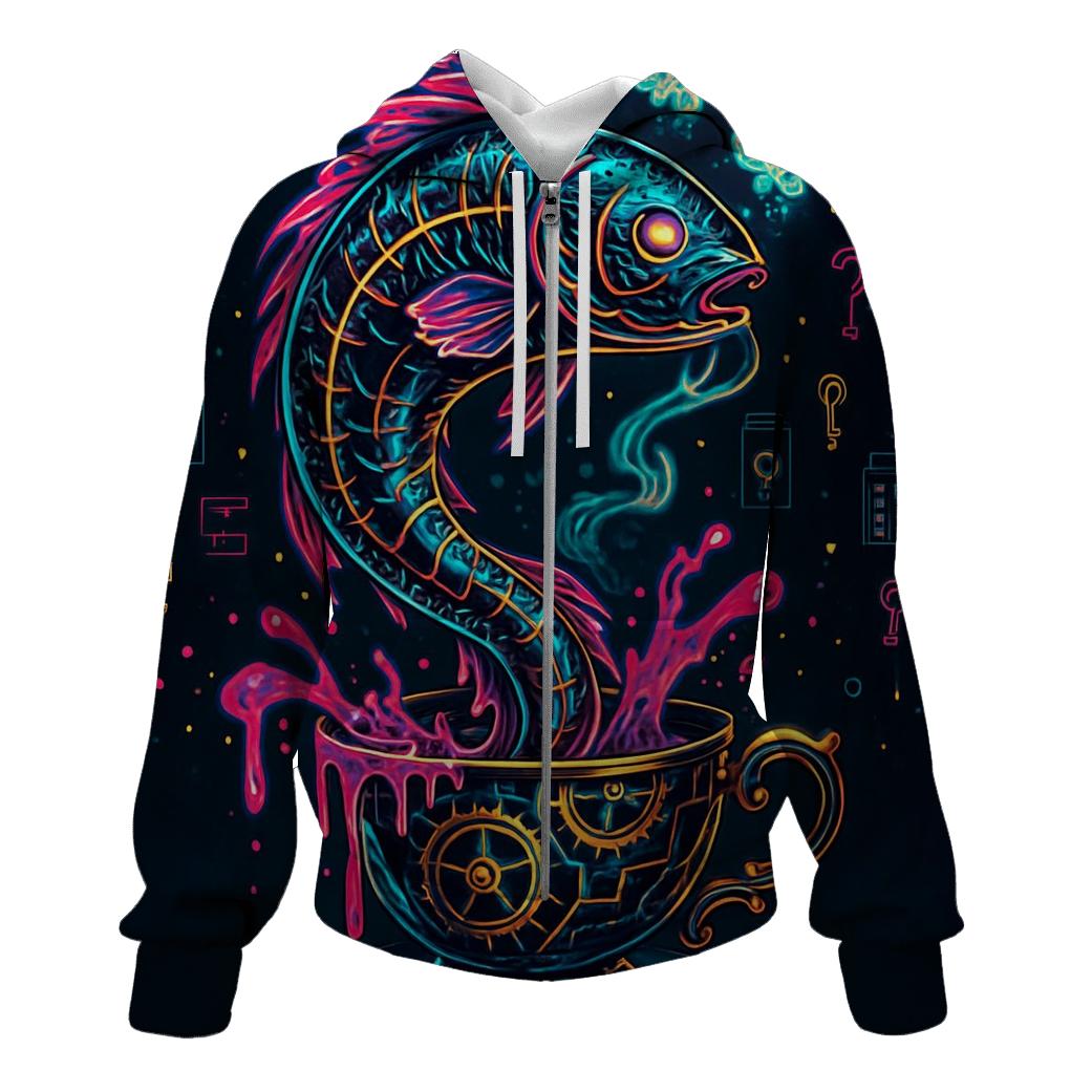 Neon Carp In A Clockwork Teacup custom hoodies