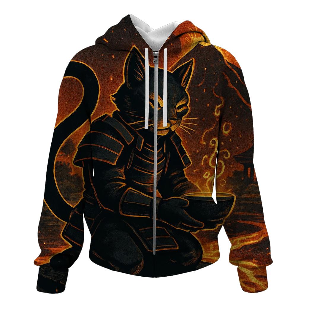 Volcanic Tea Ceremony Samurai Cat printed hoodies