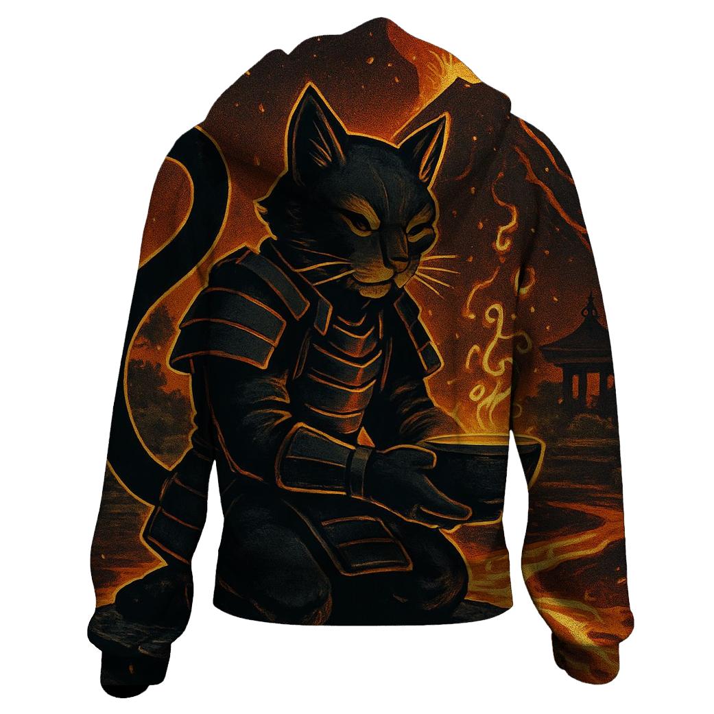 Volcanic Tea Ceremony Samurai Cat printed hoodies
