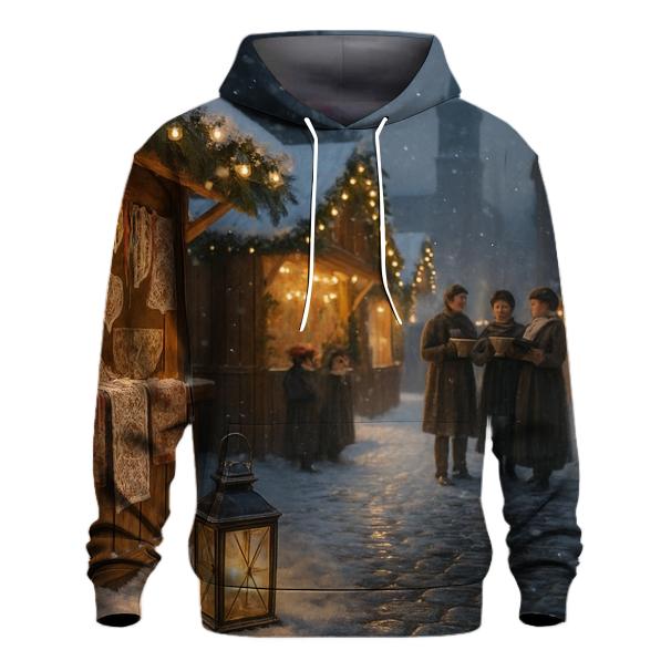 Snowy Market Under A Quiet Northern Glow embroidered hoodies