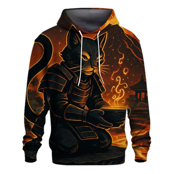 Volcanic Tea Ceremony Samurai Cat graphic hoodies