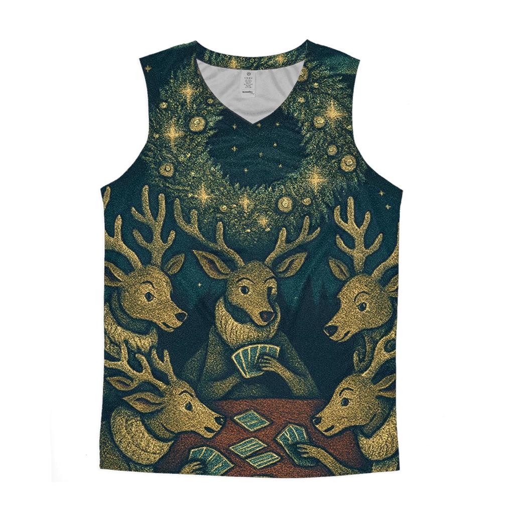 Reindeer Card Game Under The Aurora Wreath graphic print tank tops