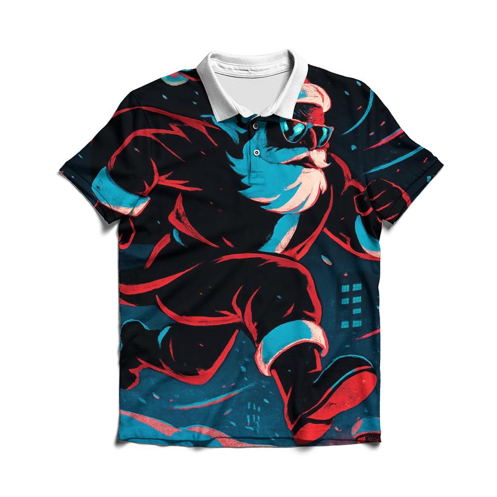 Neon Blizzard Santa On A Rooftop Run casual sports polo shirts