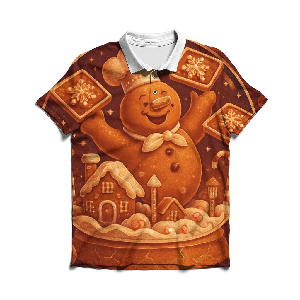 Gingerbread Cabin Snow Globe Ruckus premium cotton polo shirts