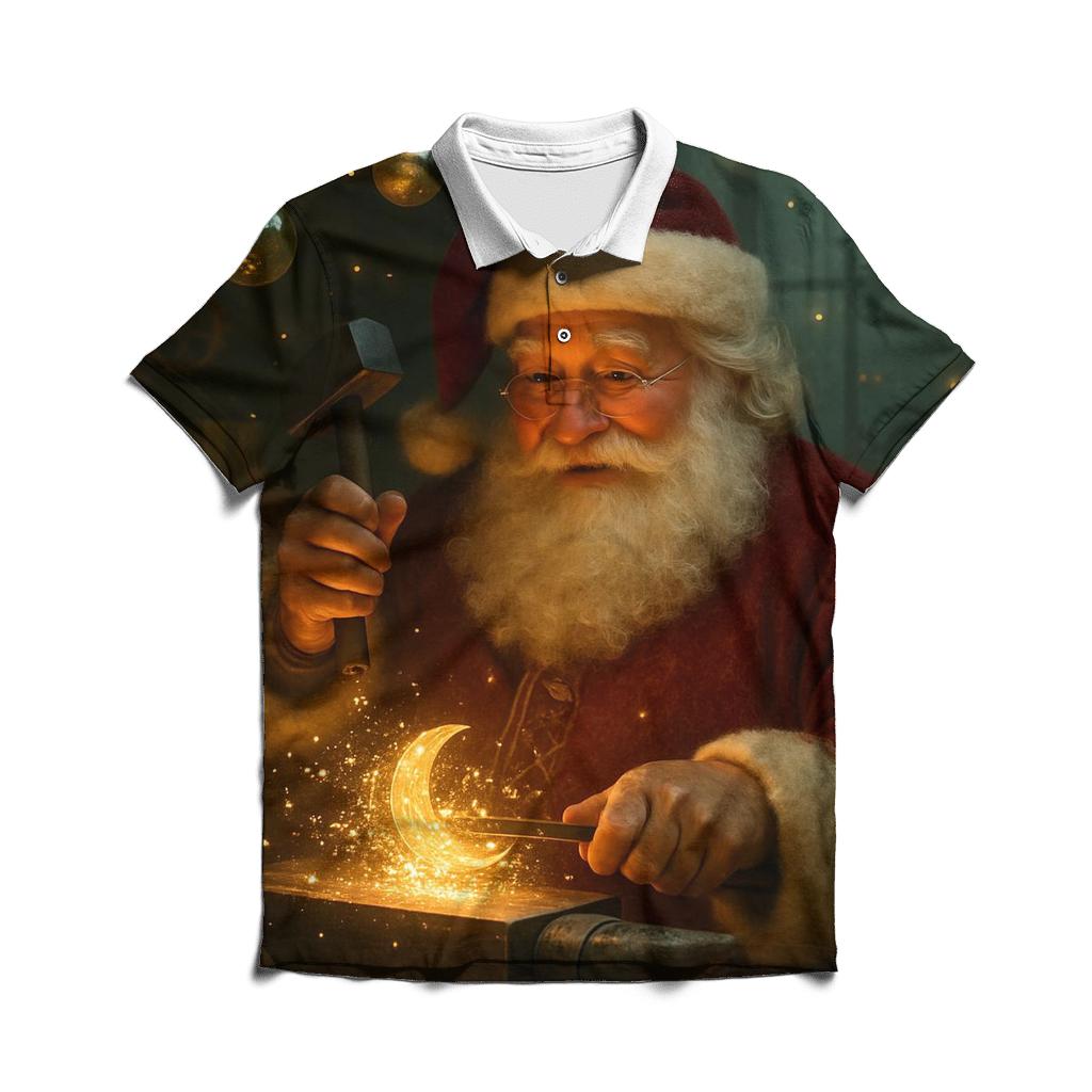 Workshop Starlight Santa Forging Toy Moons branded logo polo shirts