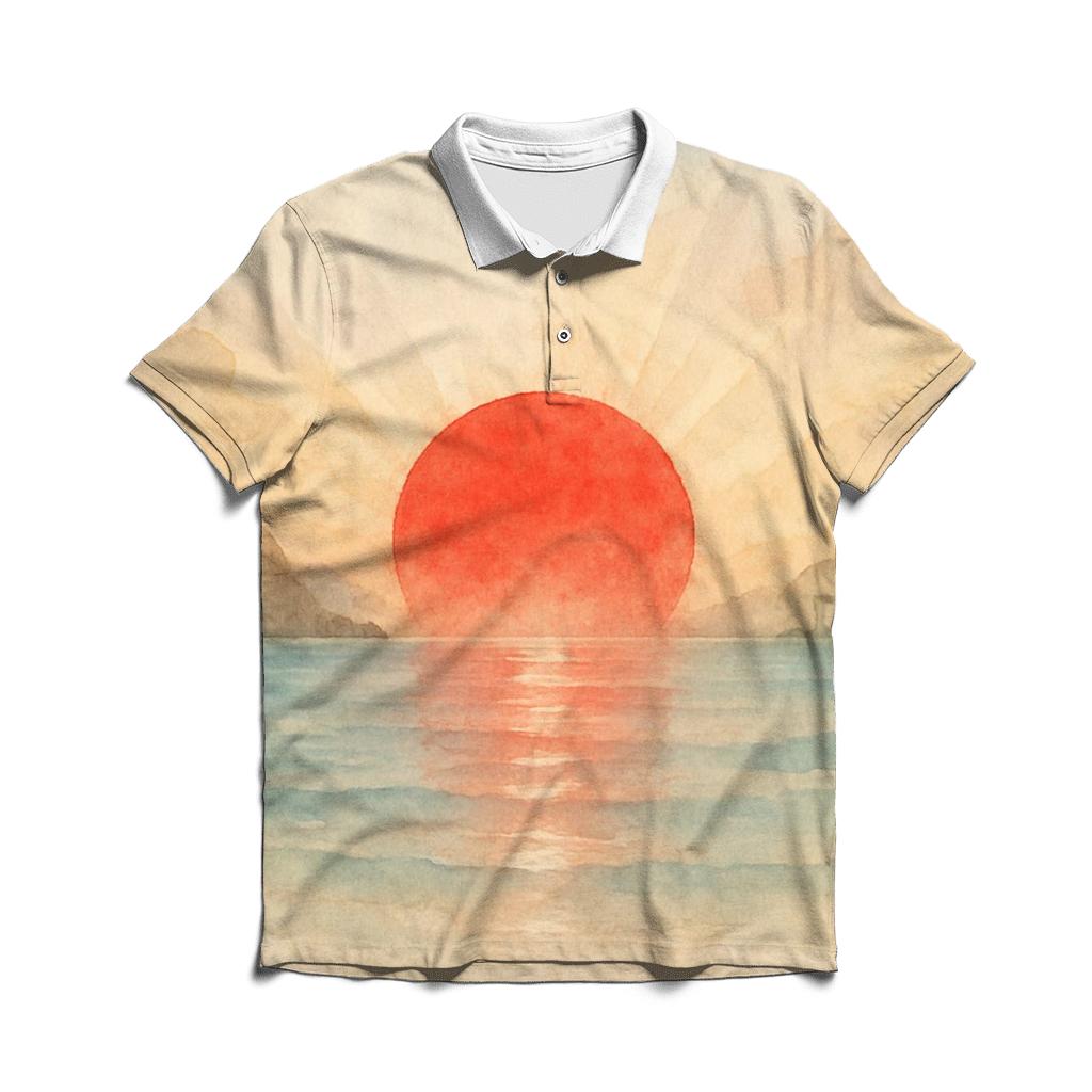 Japan Watercolor Rising Sun Bay custom polo shirts