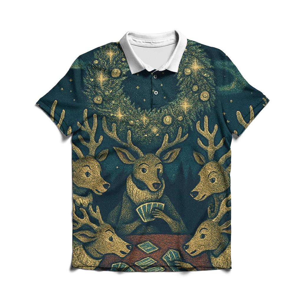 Reindeer Card Game Under The Aurora Wreath personalized polo shirts