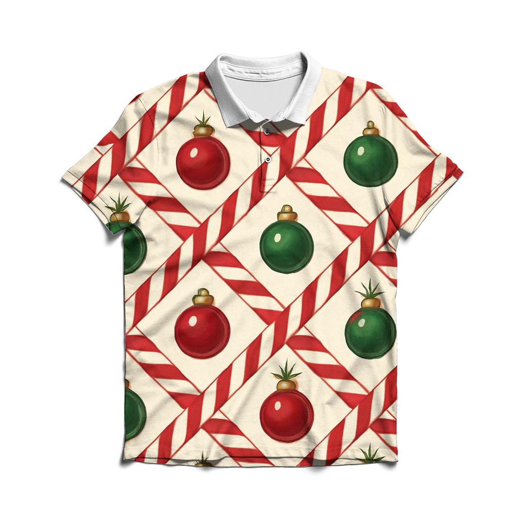 Candy Cane Ribbon Lattice On Warm Ivory Background embroidered polo tops