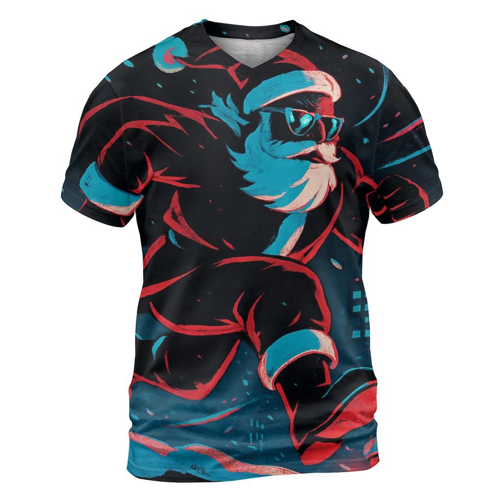 Neon Blizzard Santa On A Rooftop Run statement graphic shirts