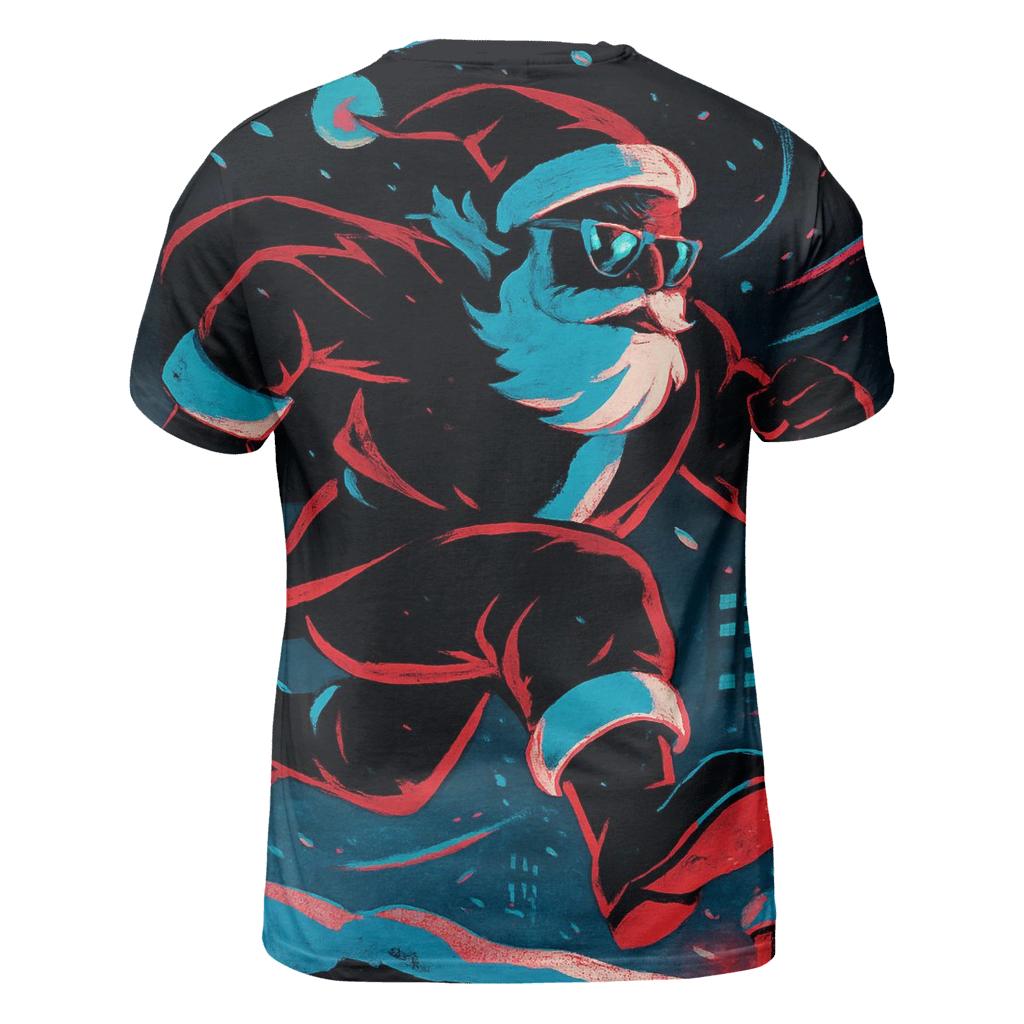 Neon Blizzard Santa On A Rooftop Run statement graphic shirts