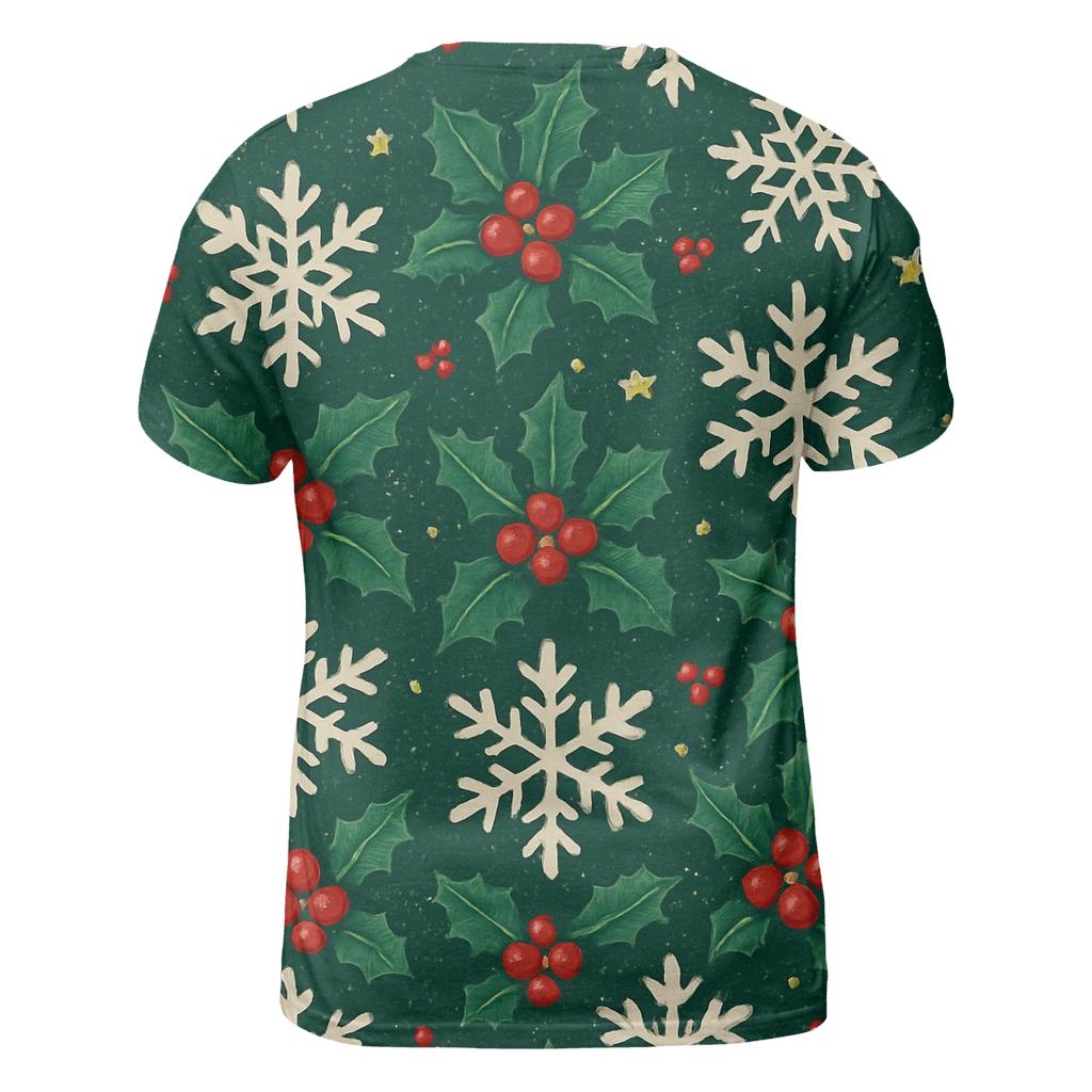 Crimson Holly Snowflake Tessellation On Midnight Green Background creative print fashion shirts