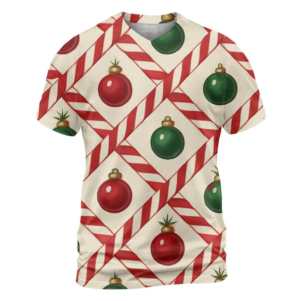Candy Cane Ribbon Lattice On Warm Ivory Background personalized full print shirts