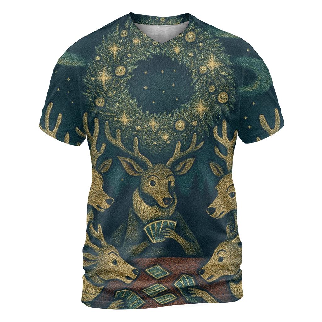 Reindeer Card Game Under The Aurora Wreath creative print fashion shirts