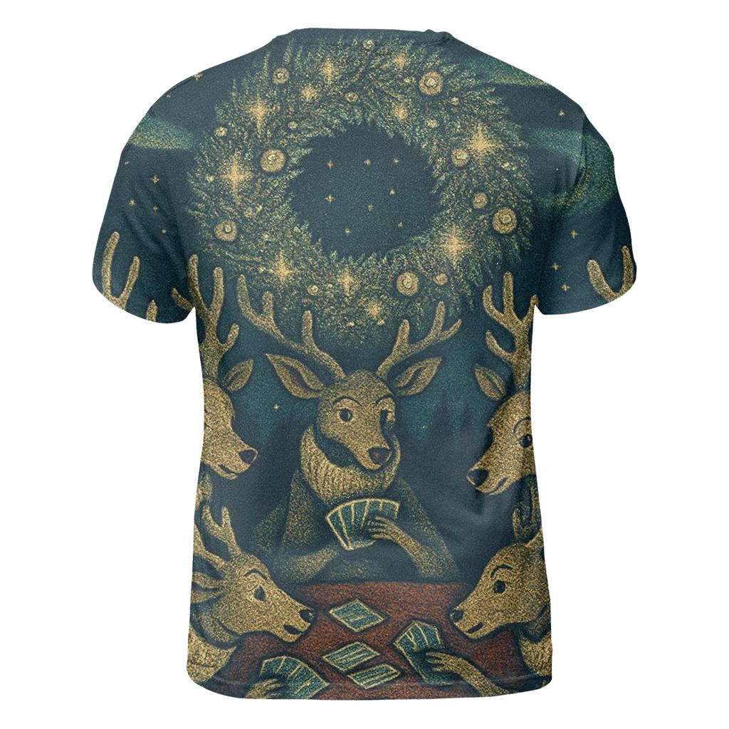 Reindeer Card Game Under The Aurora Wreath creative print fashion shirts