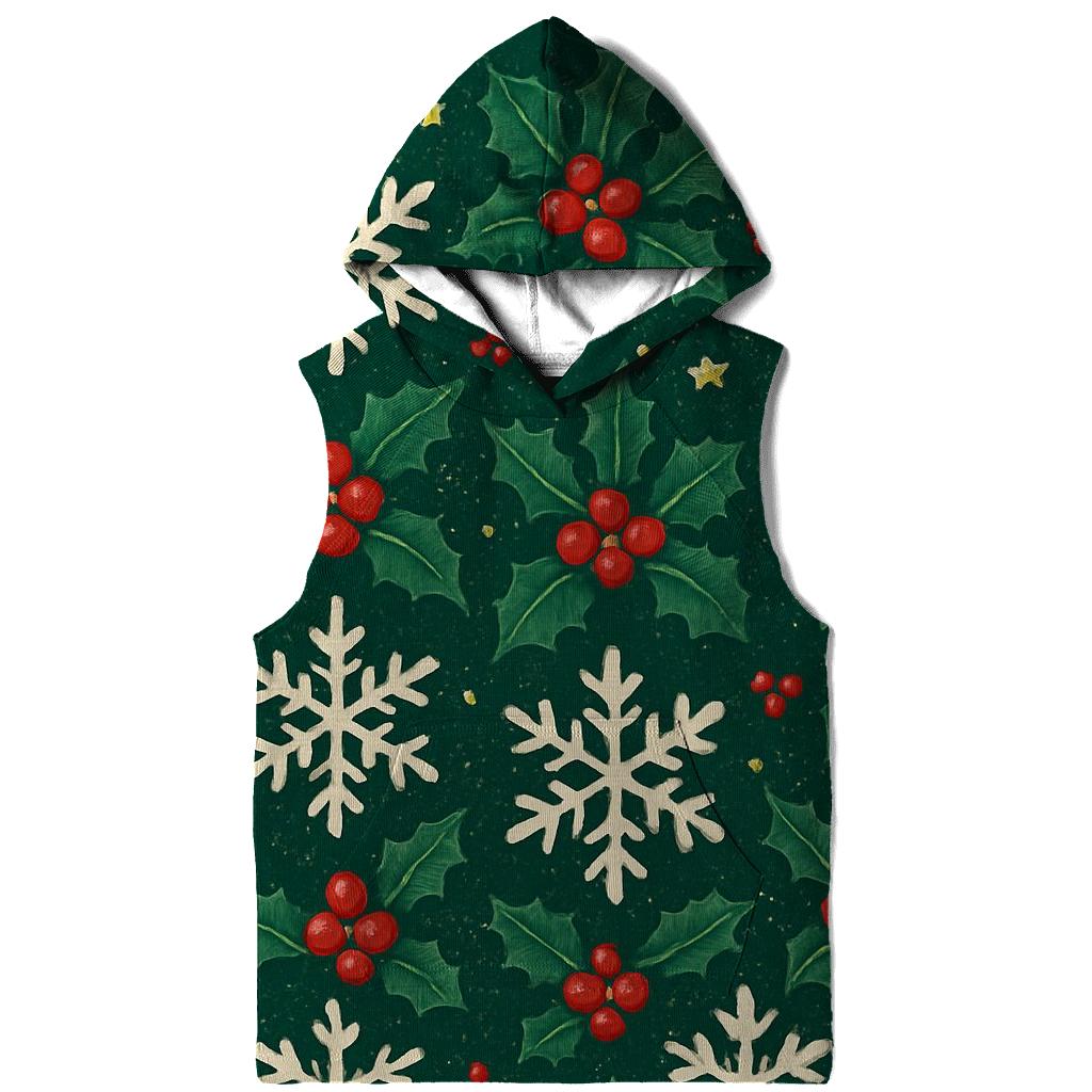 Crimson Holly Snowflake Tessellation On Midnight Green Background hoodie designs