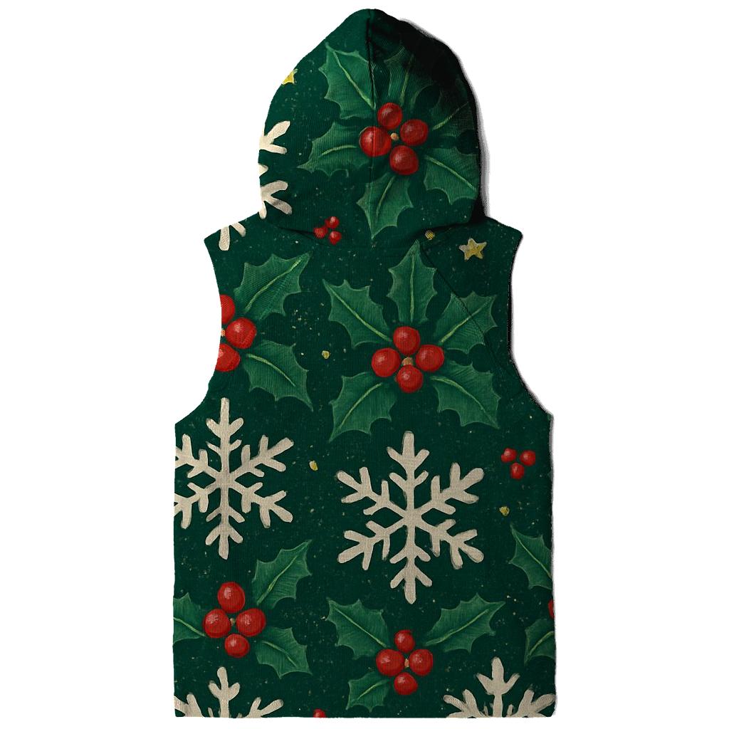 Crimson Holly Snowflake Tessellation On Midnight Green Background hoodie designs