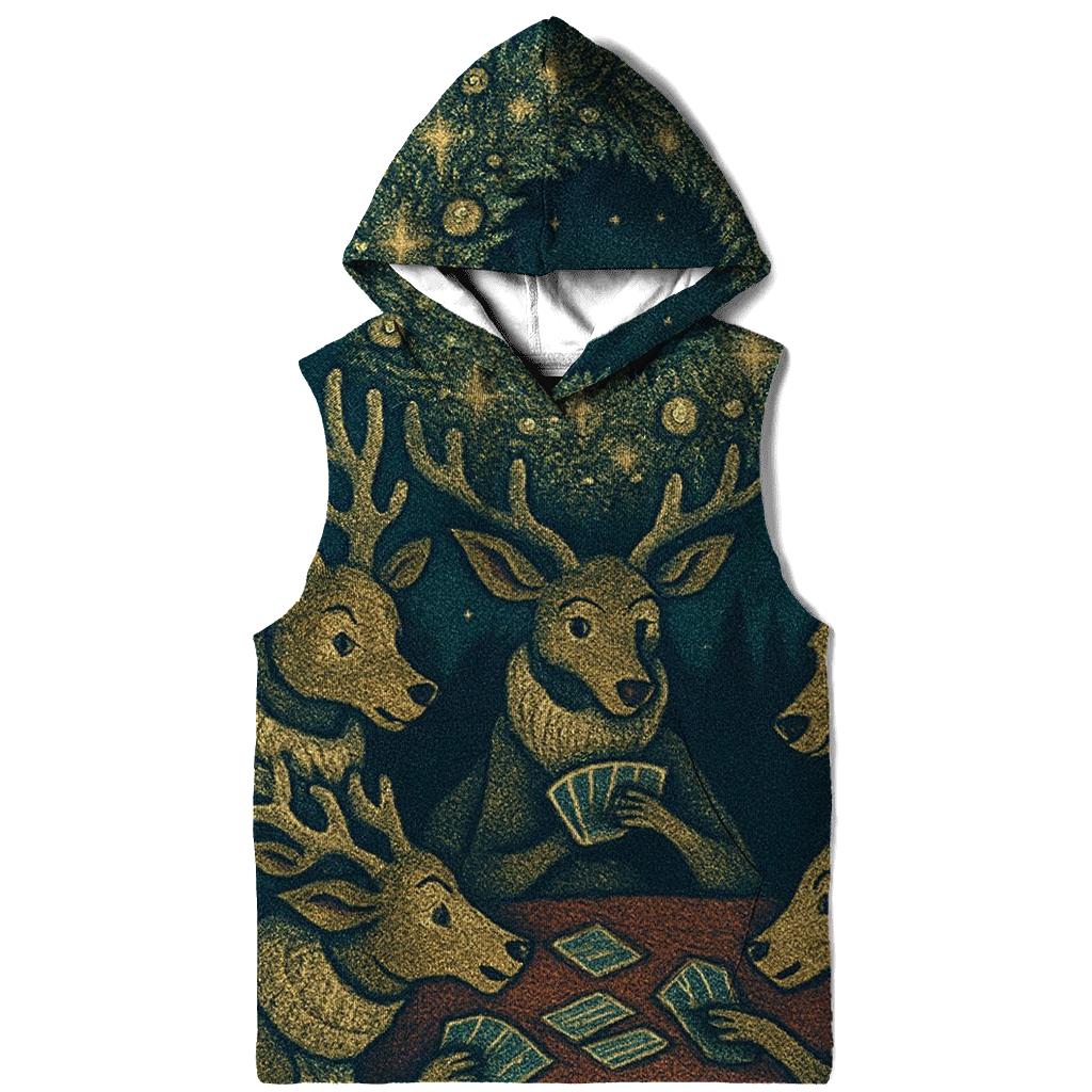 Reindeer Card Game Under The Aurora Wreath printed hoodies