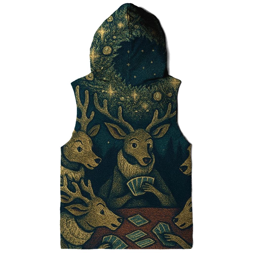 Reindeer Card Game Under The Aurora Wreath printed hoodies