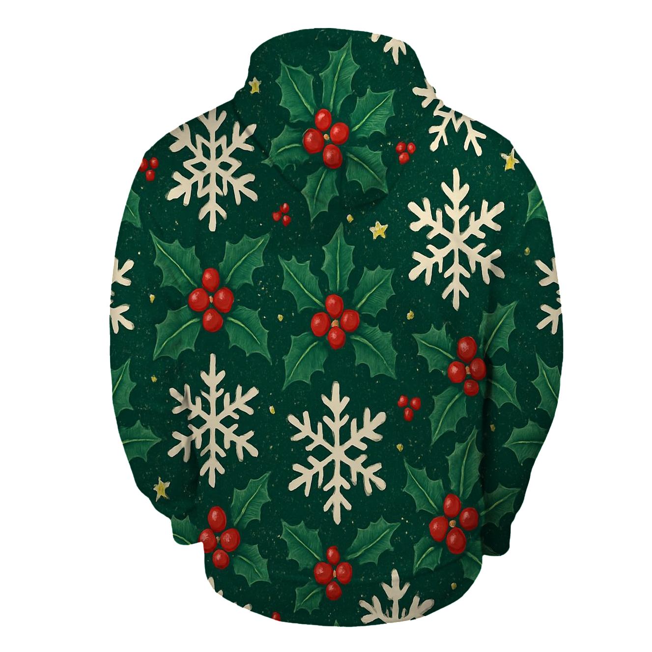 Crimson Holly Snowflake Tessellation On Midnight Green Background hoodie styles